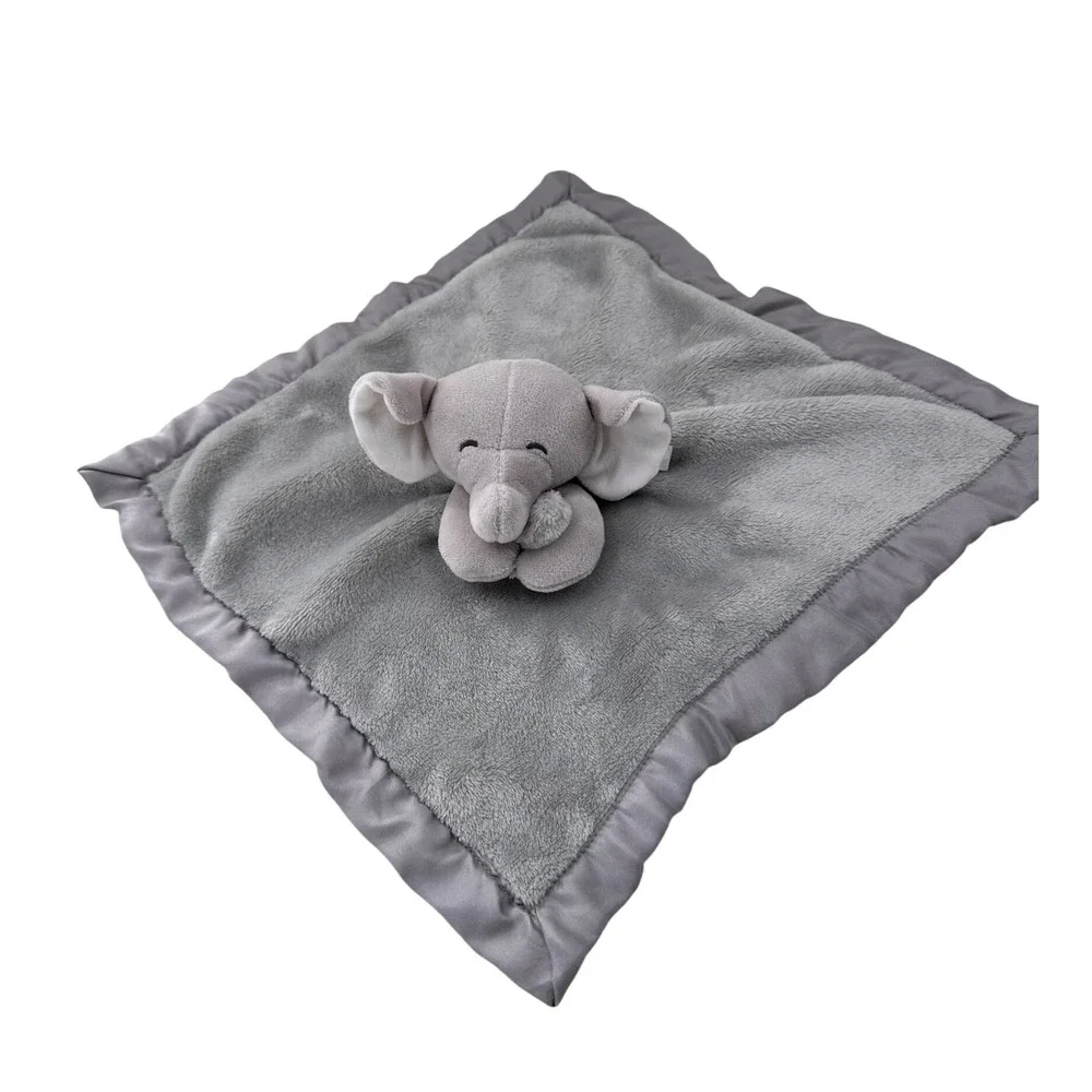 Carters Elephant Security Blanket Gray Plush Satin Trim Lovey Baby Snuggle 14x14